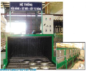 CONVEYOR SYSTEM FOR CLEANING GOODS + SPRAYING + AUTOMATIC DRYER
